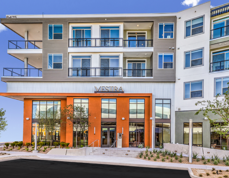 Exterior shot of one of the residential buildings of Vestra at UnCommons