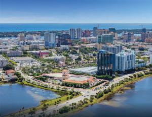 Aerial photo of 1100 Banyan in West Palm Beach Florida.