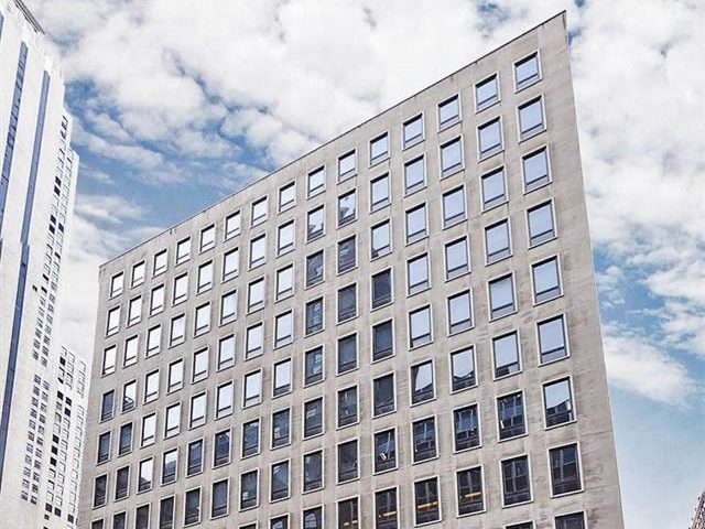 Exterior shot of the office building at 522 Fifth Ave. in Midtown Manhattan