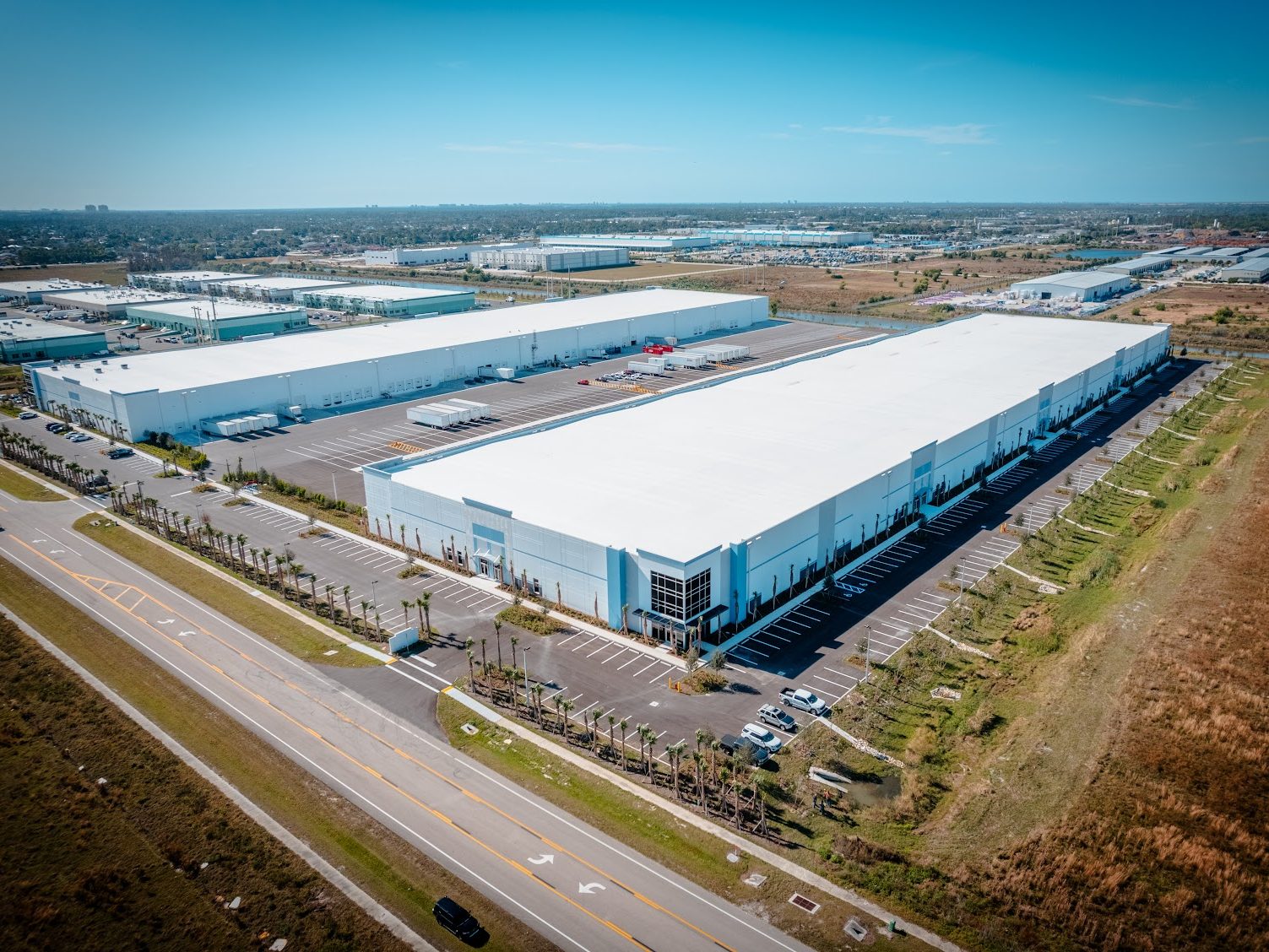 Exterior shot of Legacy at Oriole Road, a two-building industrial campus in Fort Myers, Fla.