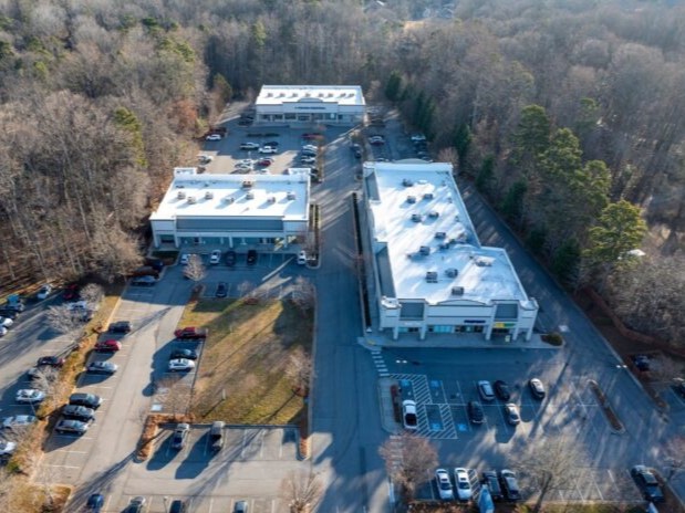 Exterior shot of Arboretum at Cox Road, a three-building medical office campus in Gastonia, N.C.