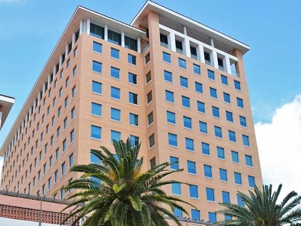 Exterior shot of the Columbus Center, an office building in Coral Gables, Fla.