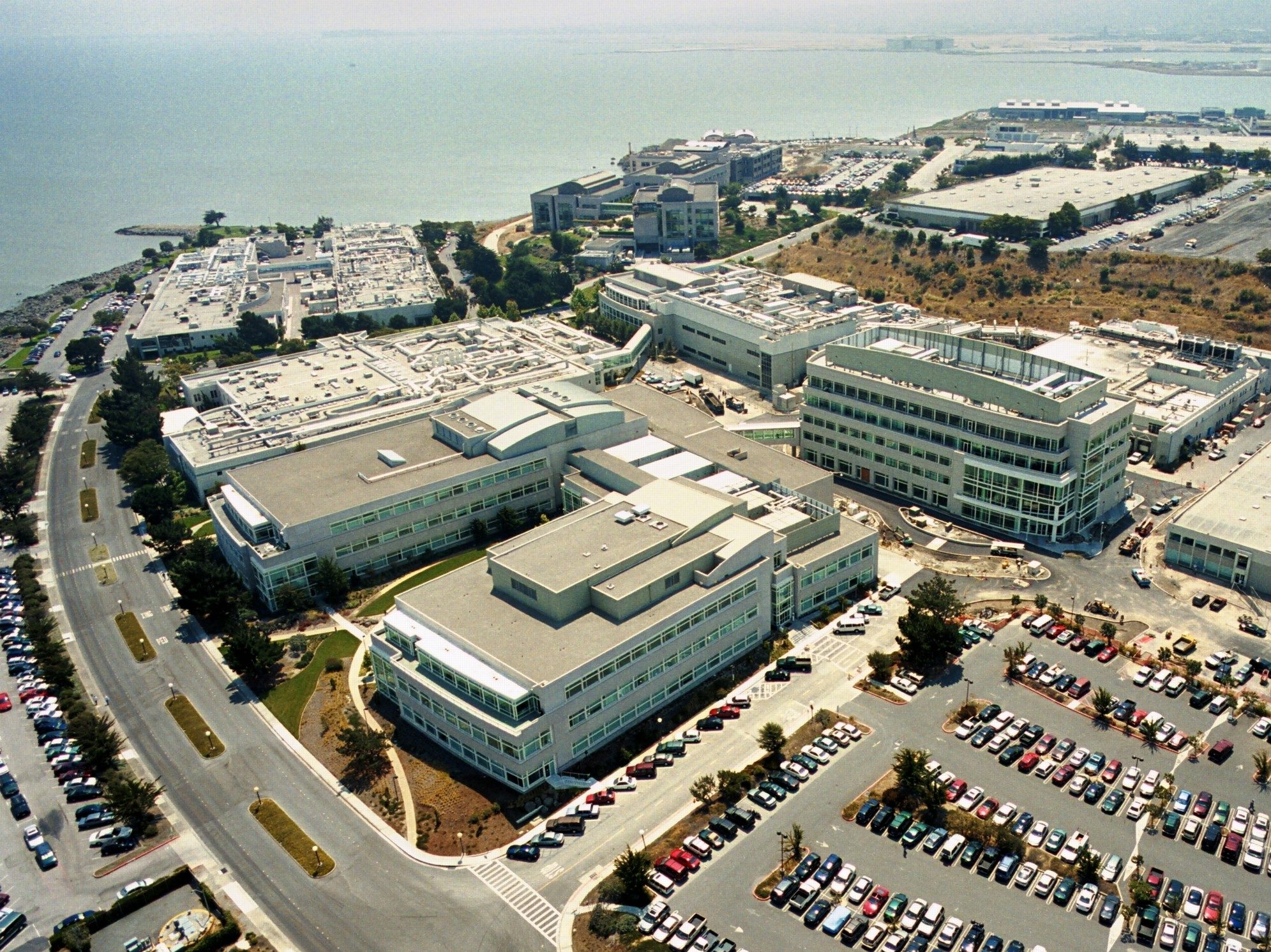 Aerial view of Genetech's San Francisco office campus.