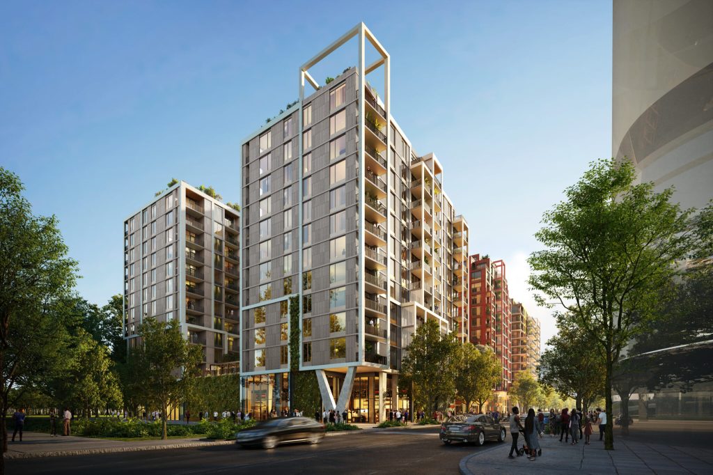 A photo of The Douglas, a mixed-use project built as part of the first phase of the Bridge District, a planned eight-acre, 2.5 million-square-foot project located in Washington, D.C.