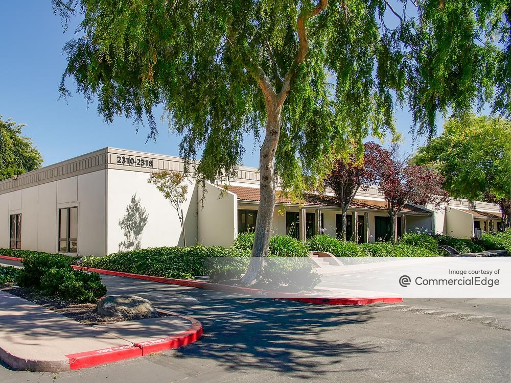 Exterior shot of one of Santa Clara Commerce Park's 10 buildings. Nvidia purchased the campus from Blackstone for $123 million.
