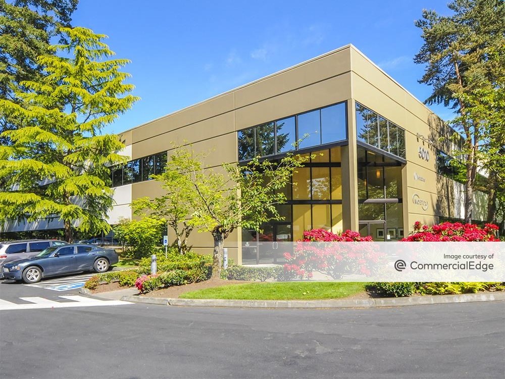 Exterior shot of Redmond Woods, an office building in Redmond, Wash. 