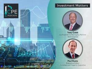 Graphic of city skyline and graphs plus photos of Toby Cobb and Paul Rosta