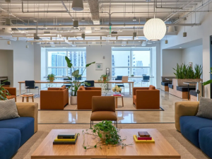 Interior shot of WeWork's 45,000-square-foot flex office at Southeast Financial Center, in Miami.