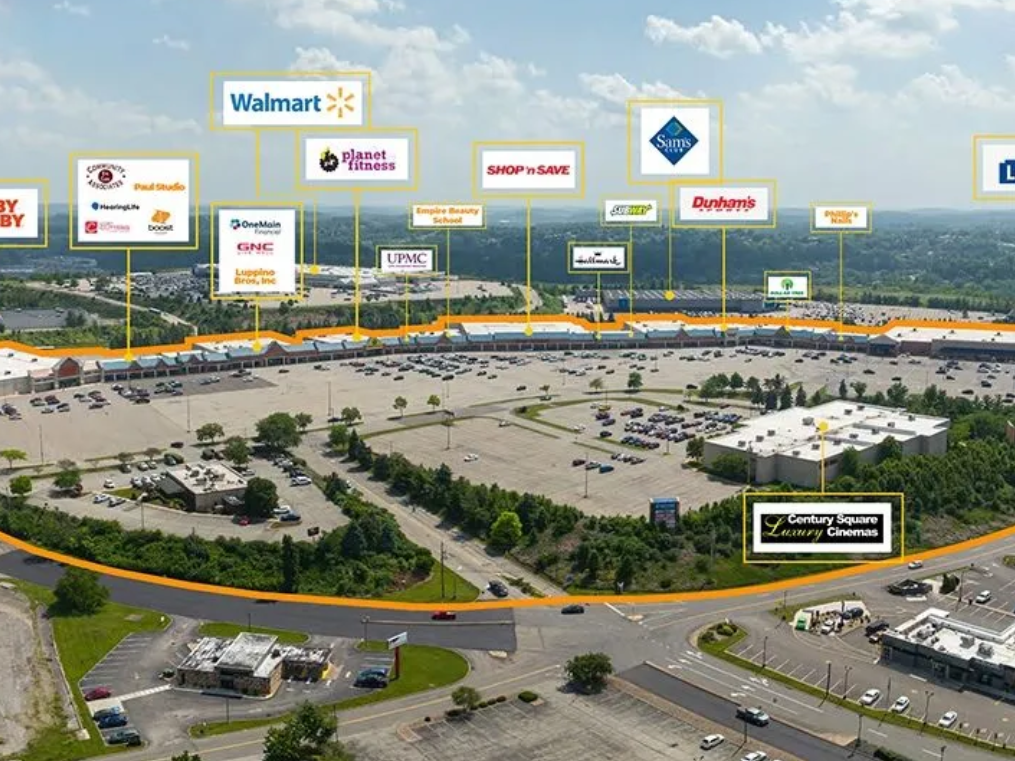 Aerial shot of Century Square, a 415,613-square-foot Pittsburgh-area retail center.