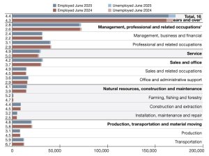 A chart of employment data from June 2024 through June 2025