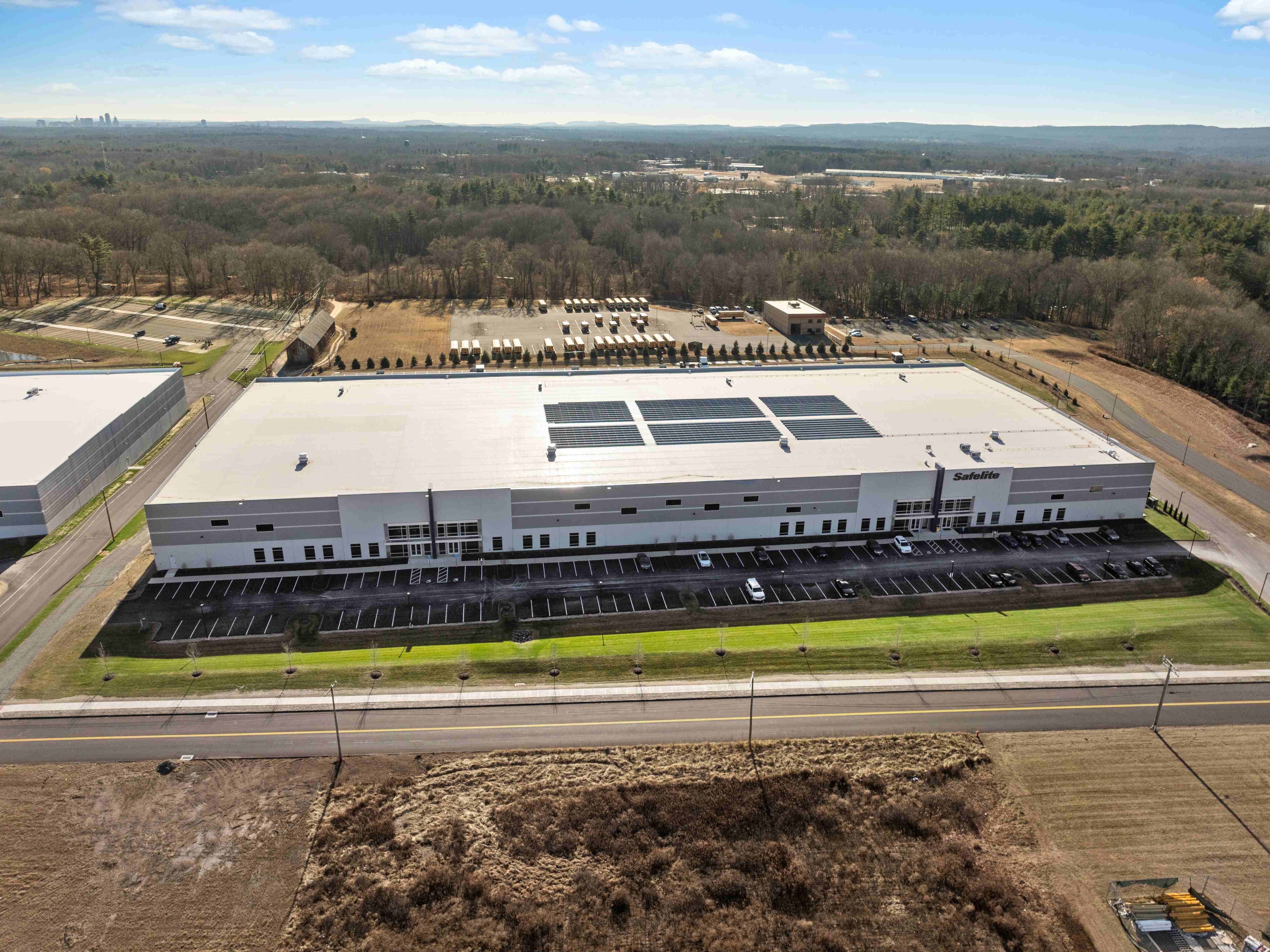 Exterior shot of the industrial building at 105 Baker Hollow Road in Windsor, Conn.