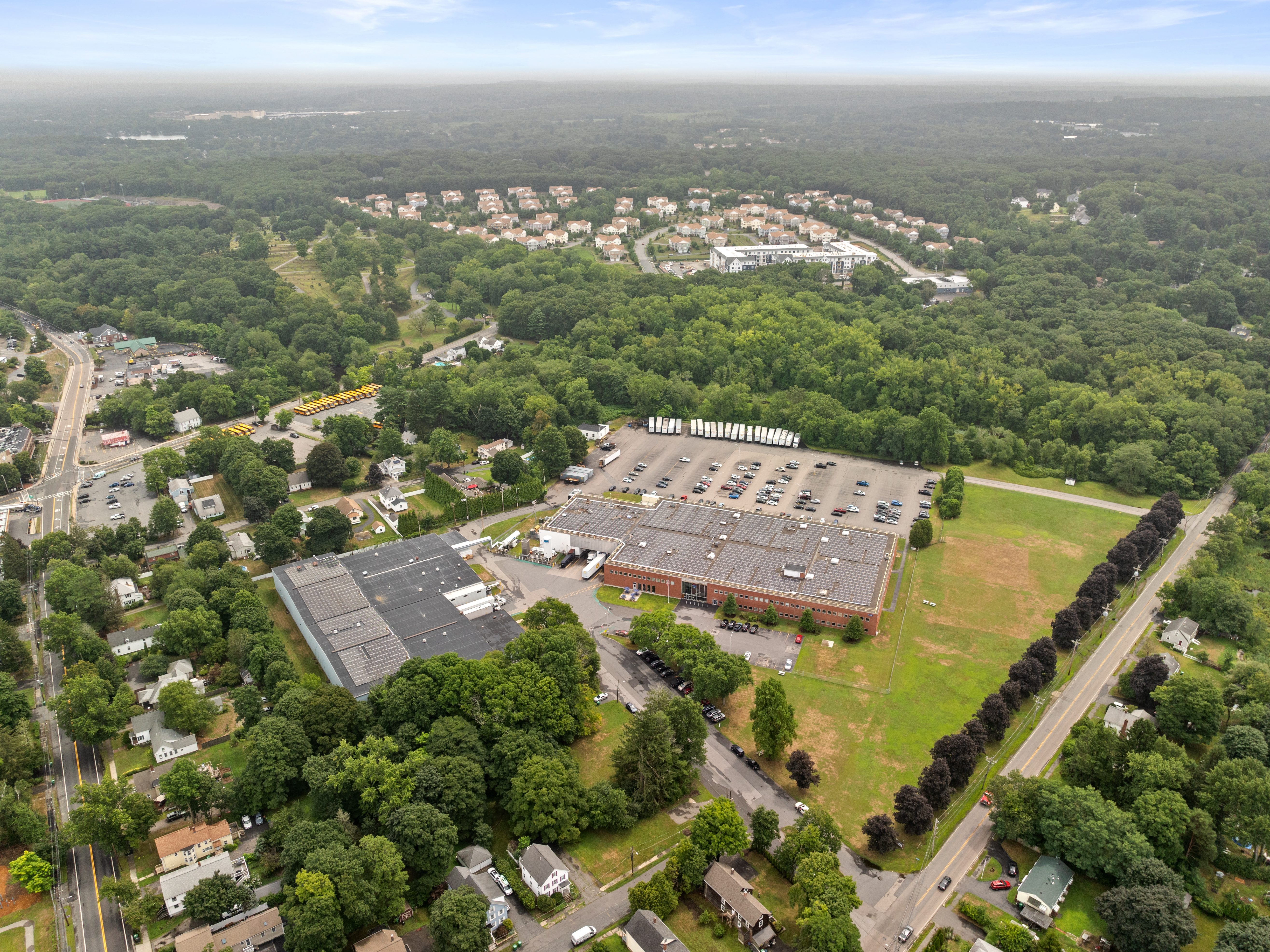 Exterior image of two industrial facilities at 400 Main St. in Ashland, Mass.