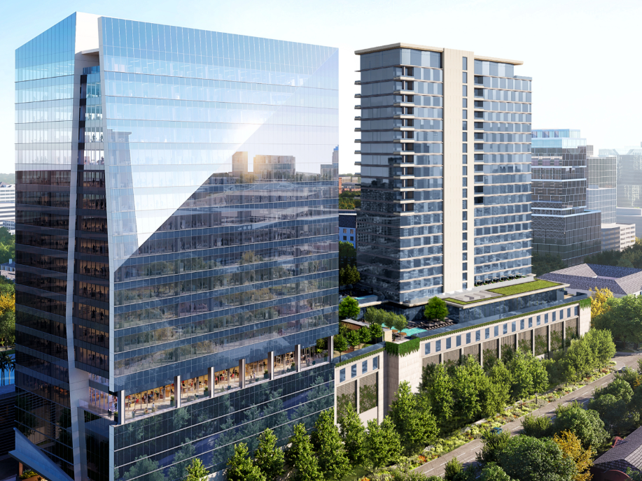 Exterior aerial rendering of Chalk Hill in Uptown Dallas