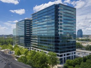 Aerial shot of Summit Two, a 413,020-square-foot office building in Atlanta, part of the 83-acre Perimeter Summit Office Park.