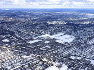 Aerial shot of Westgate Shopping Center, a 10-building, 311,440-square-foot retail property in Cleveland’s Fairview Park suburb.