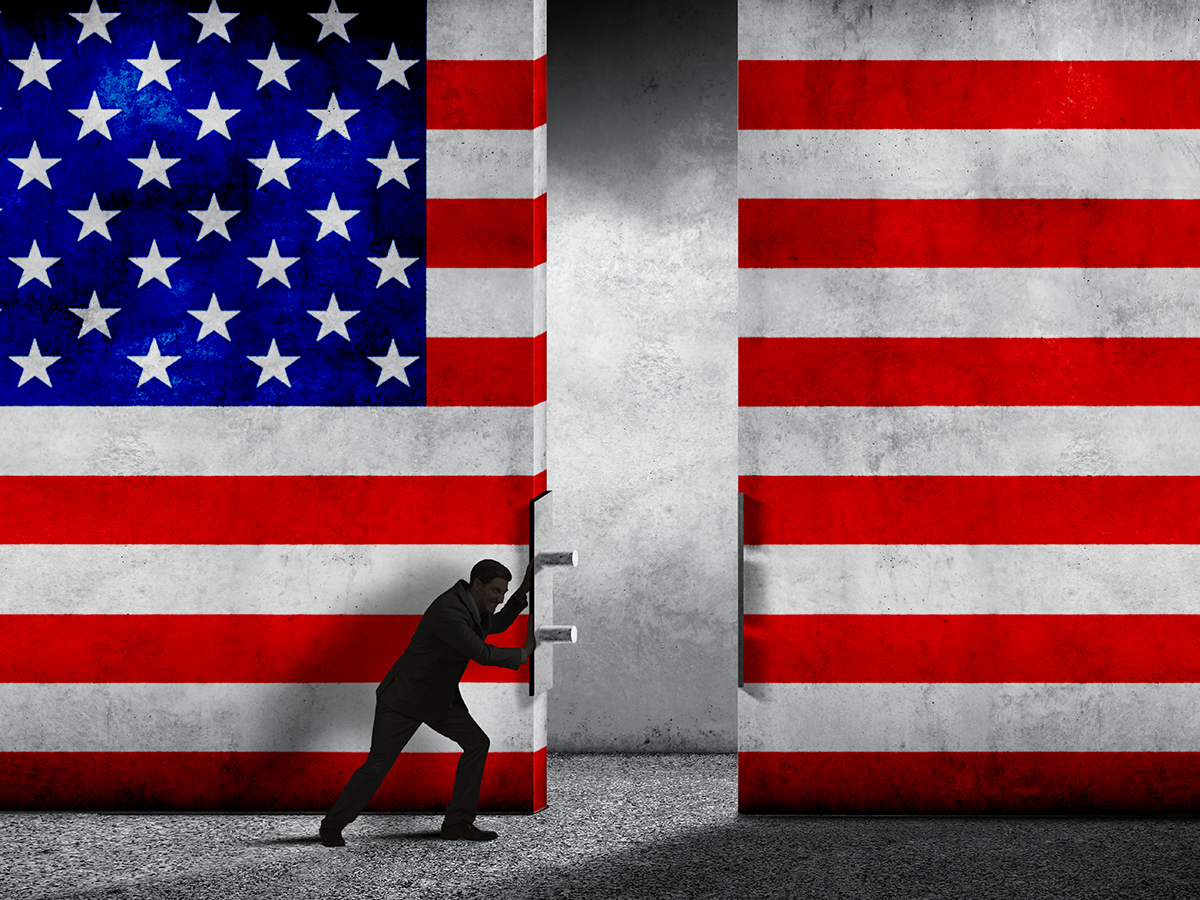 A man attempts to wall off the United States.