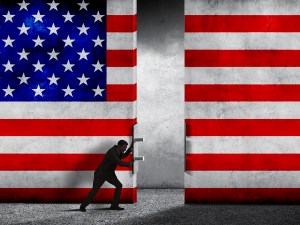 A man attempts to wall off the United States.