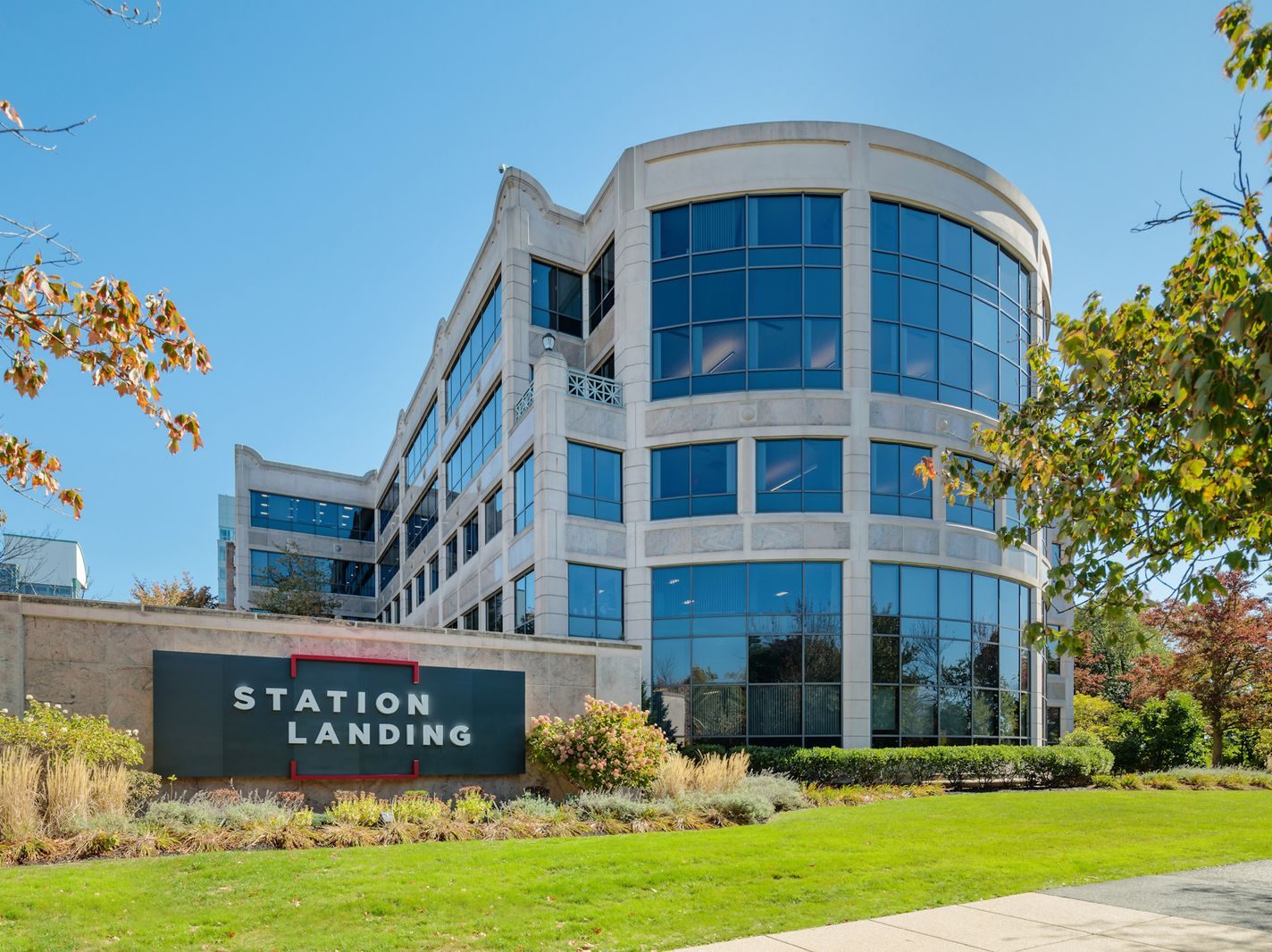 Exterior shot of 101 Landing Station, an office building in Medford, Mass.