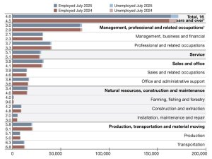 A chart of employment data from July 2024 through July 2025