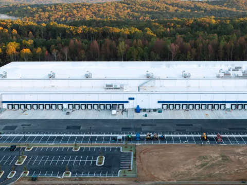 Aerial shot of RL Cold and BGO's cold storage warehouse in Lula, Ga.
