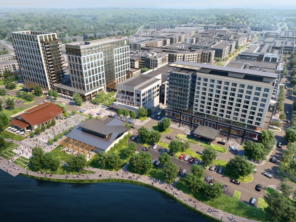 Aerial rendering of the southern entrance of Fields West