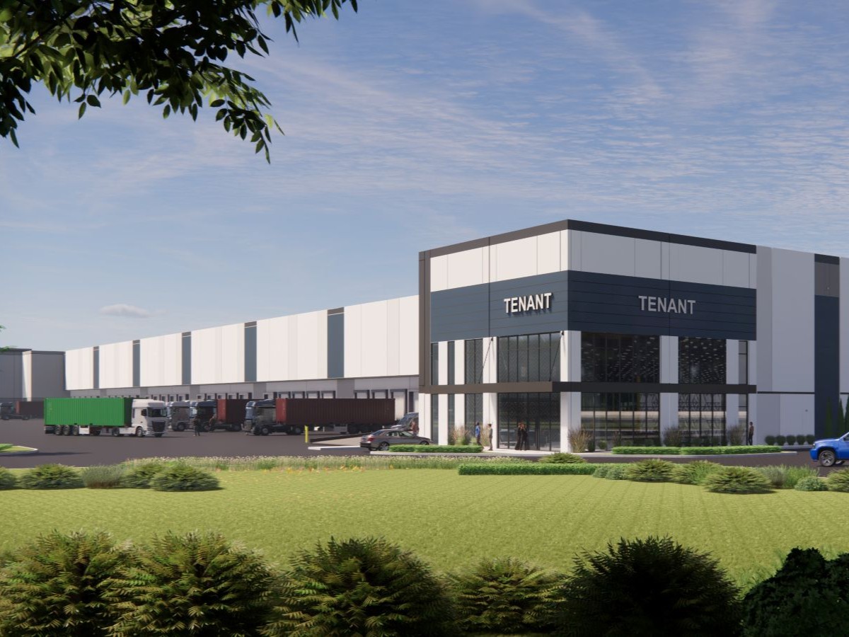 Exterior rendering of Building A at LogistiCenter at Frederickson in Tacoma, Wash.