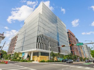 Exterior shot of Wynwood Plaza, a 1 million-square-foot mixed-use development in Miami.