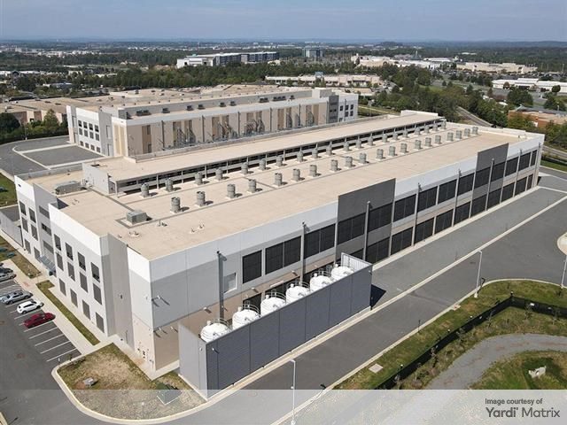 Exterior shot of a two-building data center campus in Sterling, Va.