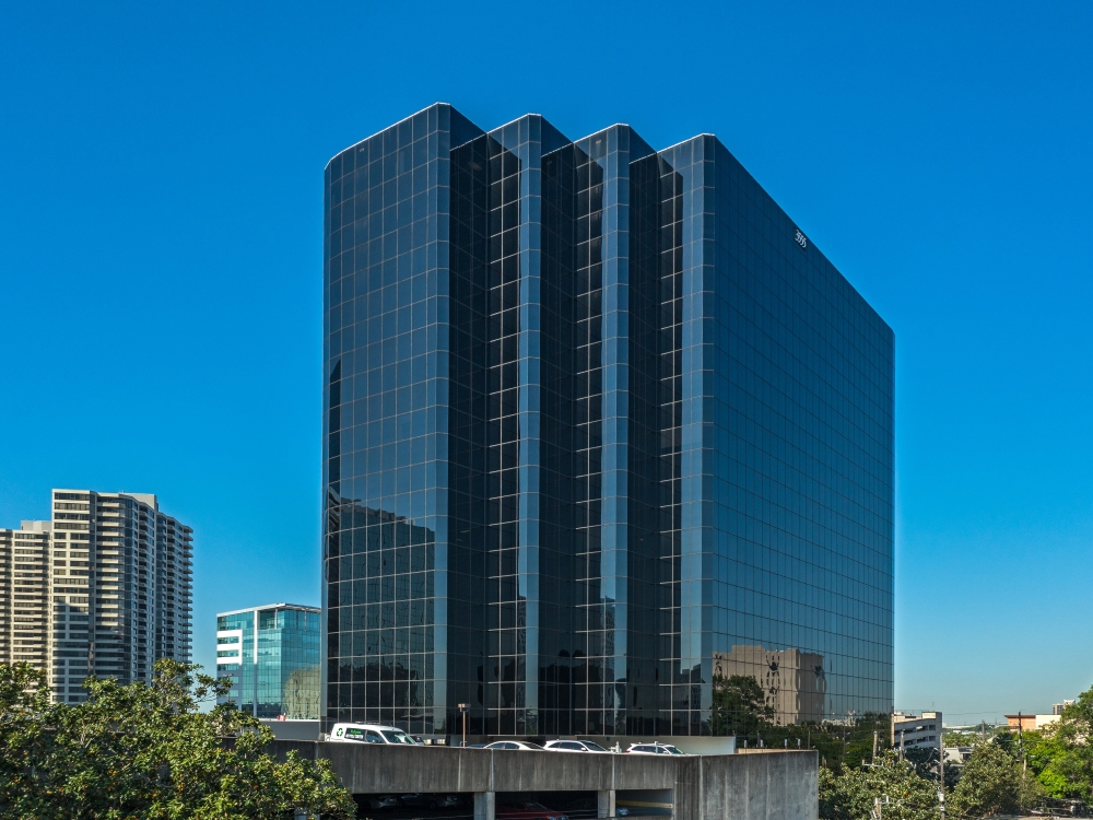 Exterior shot of 3555 Timmons, an office building in Houston.