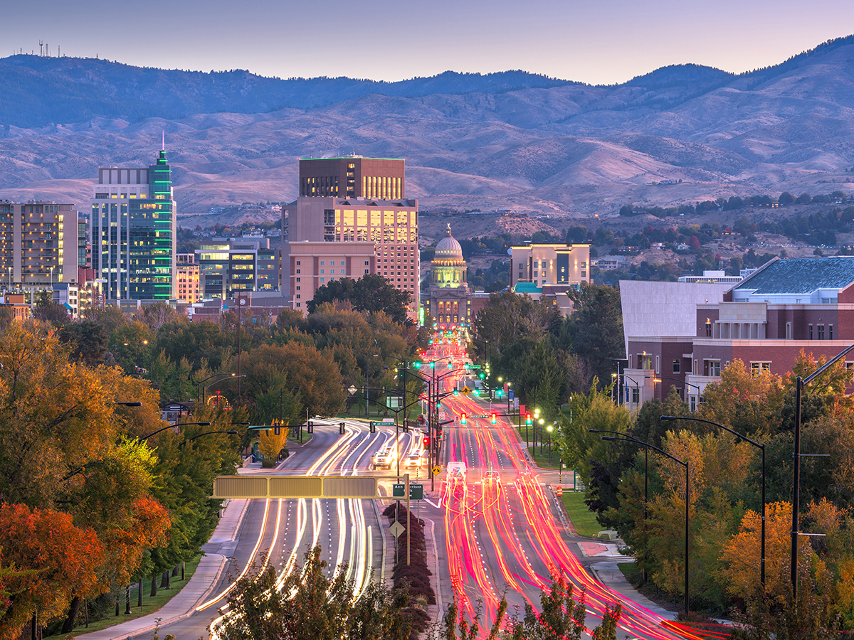 Boise, Idaho, USA downtown cityscape at twilight.