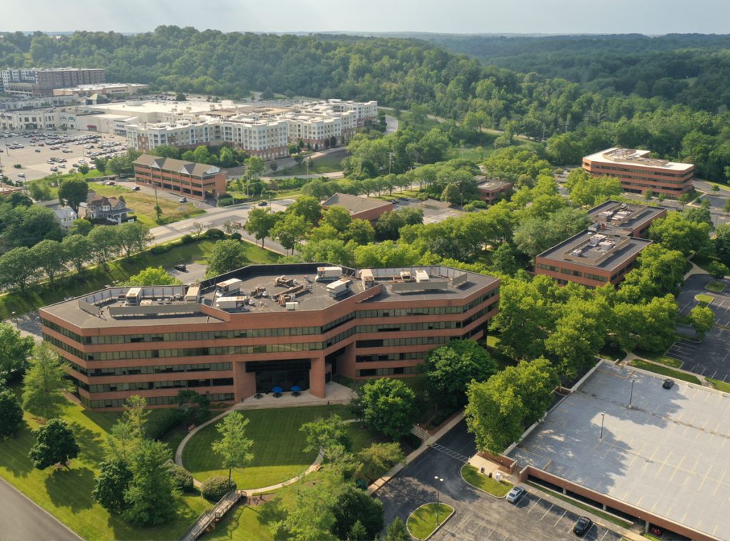 An overhead photo of the North Park office building.