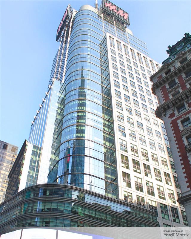 Exterior shot of One Five One, a 1.8 million-square-foot mixed-use tower in Manhattan's Times Square.
