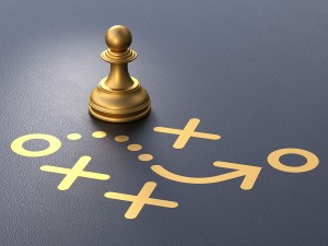 This 3D rendering showcases a golden chess pawn positioned in front of a strategic diagram, representing forward-thinking, planning, and the determination to succeed. The visual metaphor emphasizes the importance of strategy in leadership and decision-making. The combination of the golden chess piece and the intricate strategy plan highlights the pawn's potential to become a key player in achieving goals and overcoming challenges.