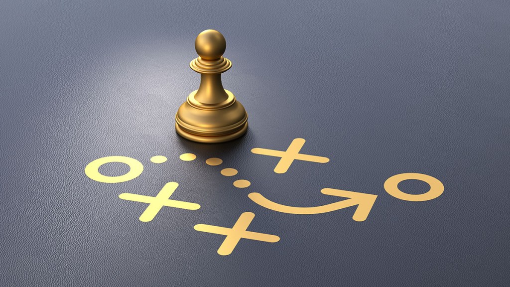 This 3D rendering showcases a golden chess pawn positioned in front of a strategic diagram, representing forward-thinking, planning, and the determination to succeed. The visual metaphor emphasizes the importance of strategy in leadership and decision-making. The combination of the golden chess piece and the intricate strategy plan highlights the pawn's potential to become a key player in achieving goals and overcoming challenges.