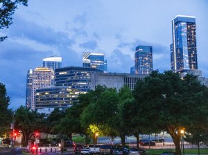 A photo of Austin's downtown area at night.