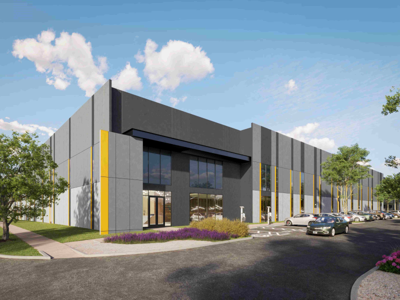 Rendering depicting one of the three industrial facilities to be built within 635 Exchange, a project developed by Creation Equity and PGIM Real Estate in Dallas.
