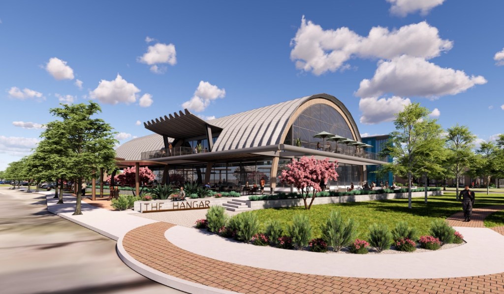 A rendering of The Hanger, an event venue at Addison Junction.