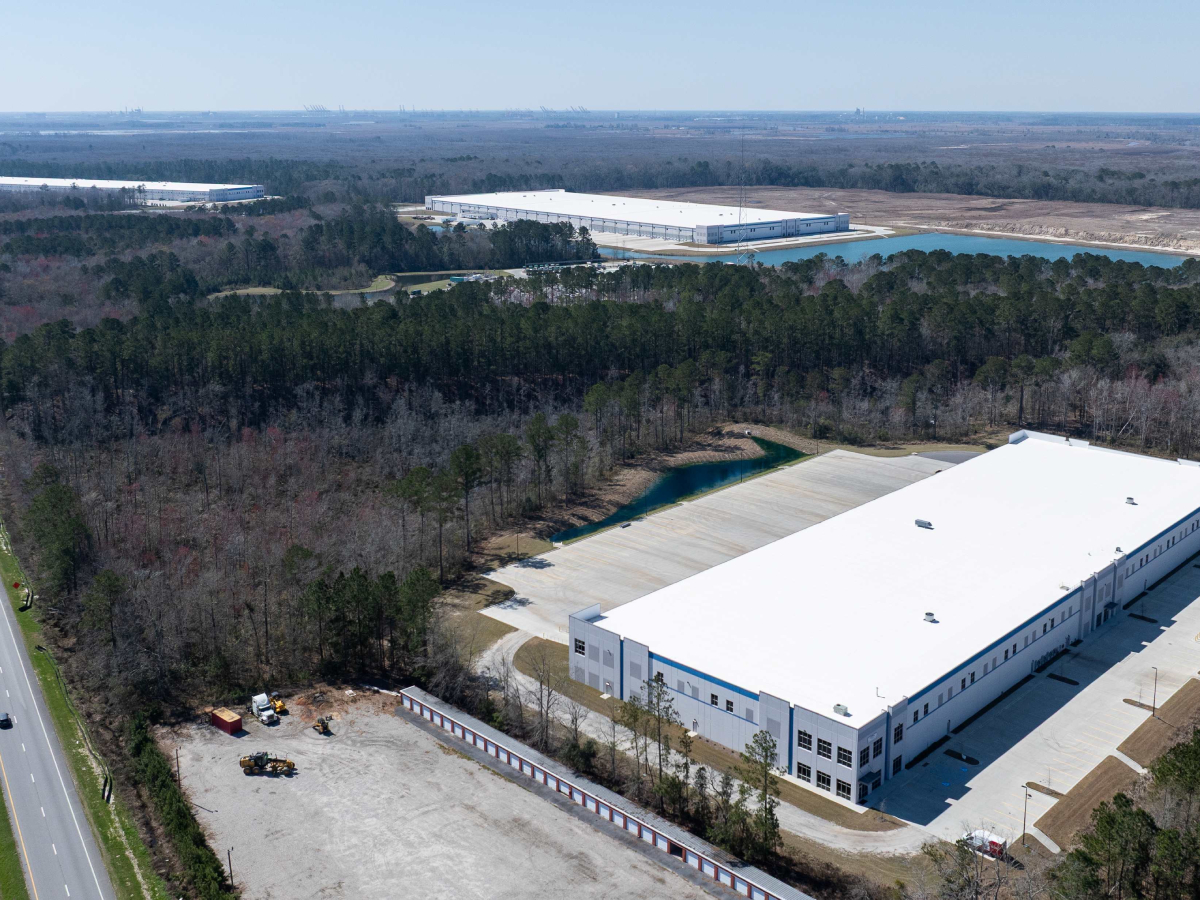Aerial shot of the industrial warehouses in RiverPort Commerce, a master-planned development near Savannah, Ga.