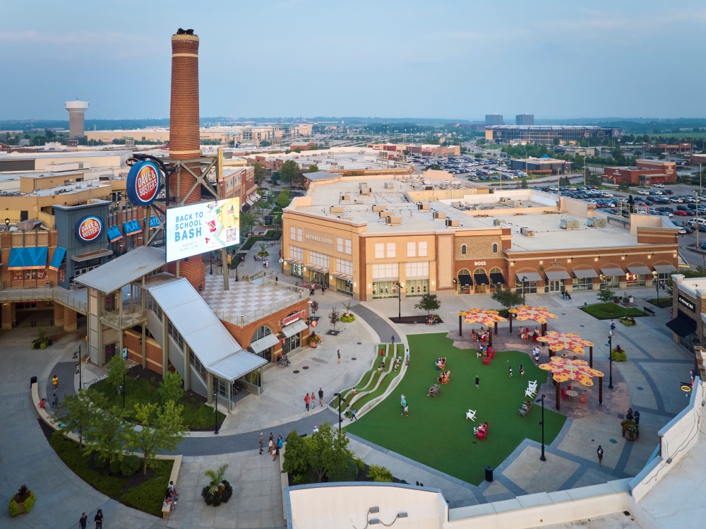 Exterior shot of Legends Outlets, an outlet center in Kansas City, Kan,