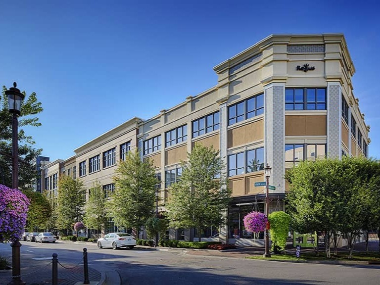 Exterior shot of one of the buildings of Park Place Village in Leawood, Kan.