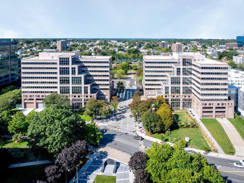 Exterior shot of Stamford Towers, an office campus in Stamford, Conn.