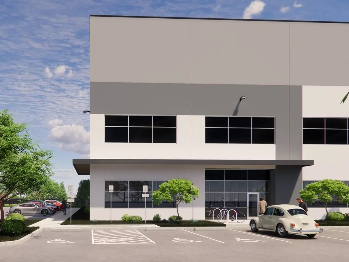 Exterior rendering depicting the completed warehouse project by Trammell Crow Co. and Affinius Capital in Canby, Ore.
