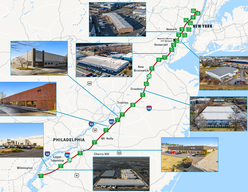 A map showcasing the 11 properties featured in the N.J. Turnpike acquisition
