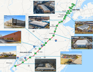 A map showcasing the 11 properties featured in the N.J. Turnpike acquisition