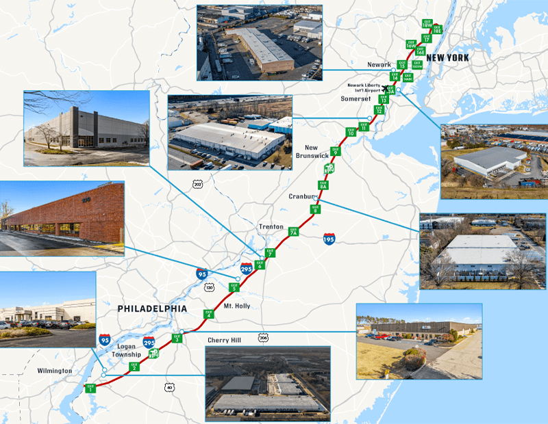 A map showcasing the 11 properties featured in the N.J. Turnpike acquisition