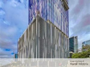 Exterior shot of Harwood 14, a 377,00-square-foot office high-rise in Dallas.