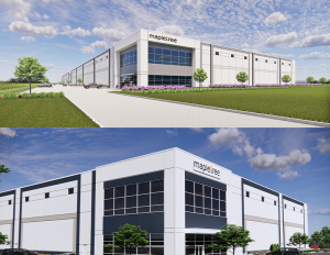 two renderings of future Mapletree industrial projects.