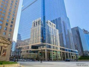 Exterior shot of 110 North Wacker, an office building in Chicago.