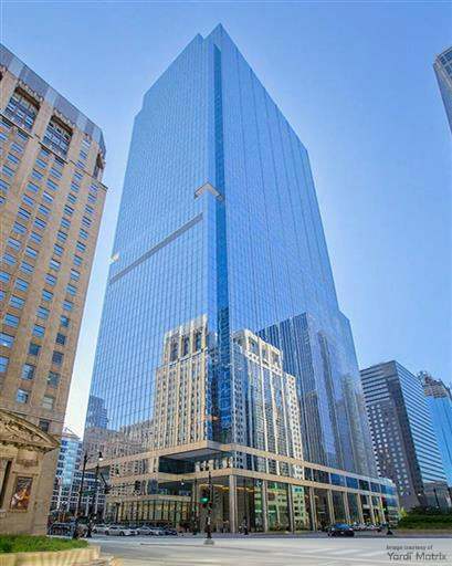 Exterior shot of 110 North Wacker, an office building in Chicago.