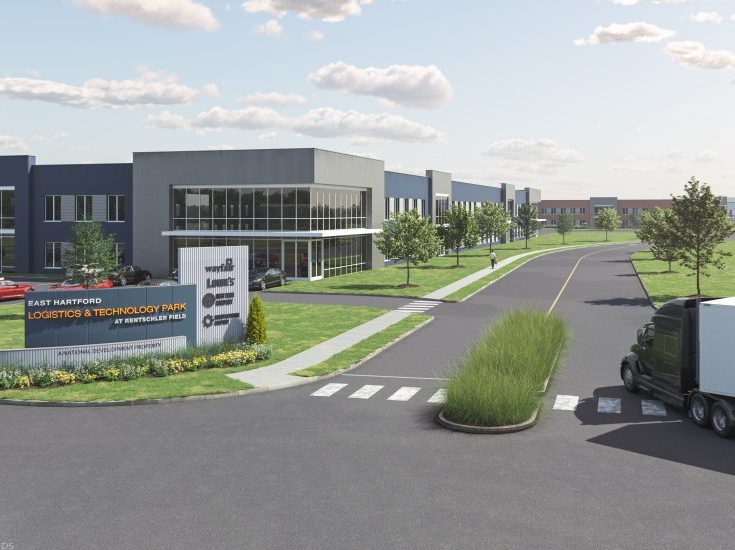 Rendering of industrial buildings, part of East Hartford Logistics & Technology Park, a 2.7 million-square-foot project in East Hartford, Conn.